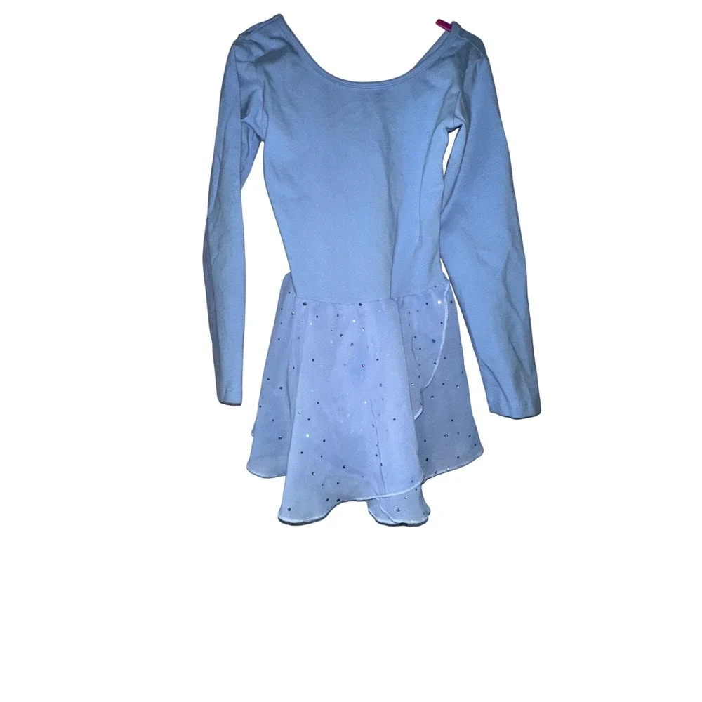 Girls Blue Long‎ Sleeve Leotard Dress Dance Gymnastics Sparkle size s